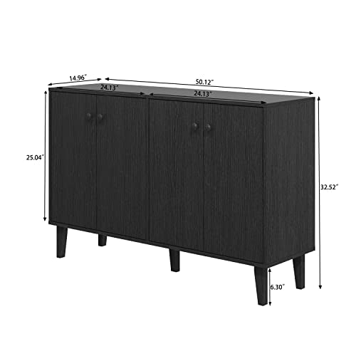 Black Sideboard Buffet Cabinet with 4 Doors, Kitchen and Living Room Storage Console Table