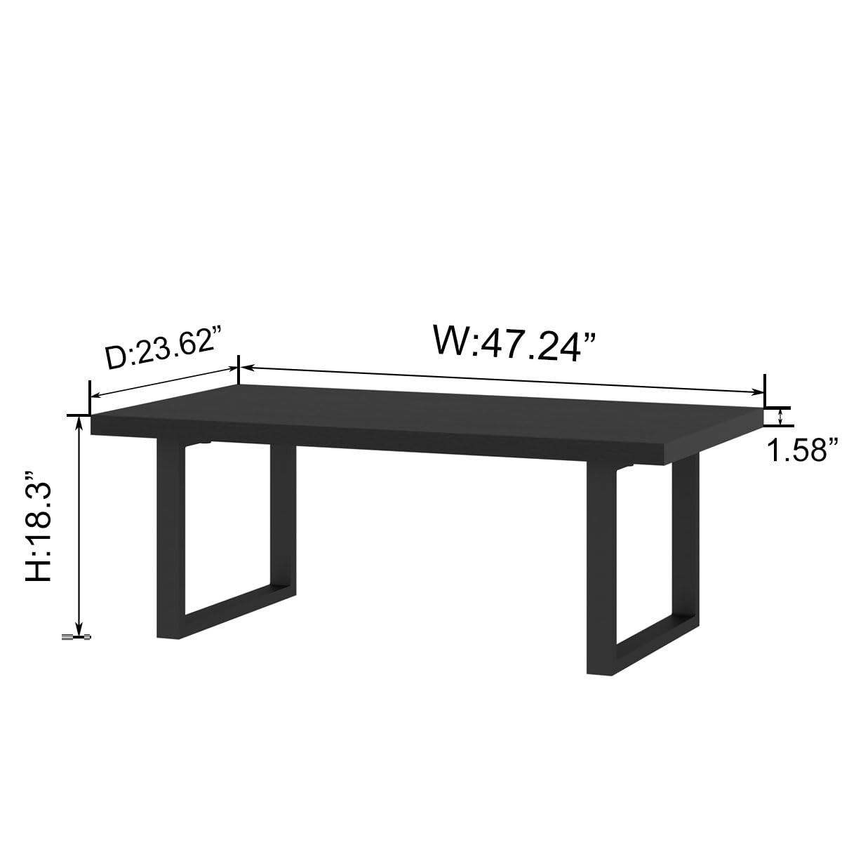 IBF 47" Modern Black Coffee Table – Minimalist Industrial Rectangle Center Table, Farmhouse Wood and Metal Living Room Coffee Table for Home, Bedroom, or Office, Black Oak