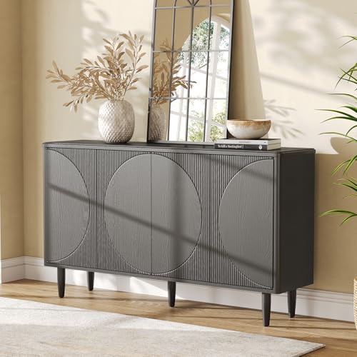 **LITTLE TREE 59" Buffet Cabinet Sideboard with Storage, Modern Sideboard Buffet Table with Doors for Living Room and Dining Room, Black**