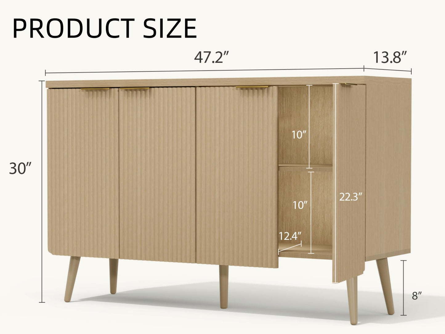 Fluted Buffet Cabinet with Doors and Shelves, Modern Wood Sideboard Coffee Bar Storage for Kitchen, Dining, and Living Room, Natural Oak