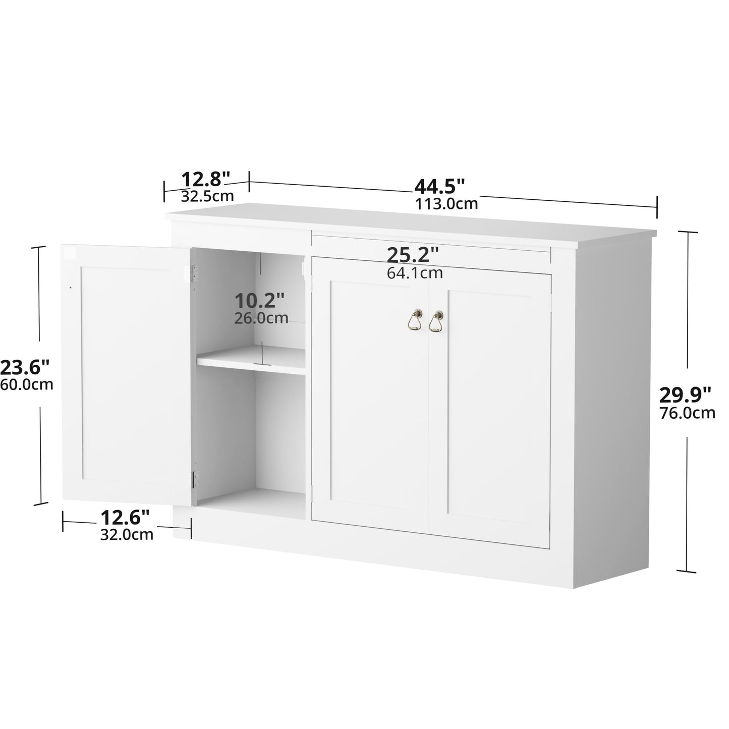44.5" White Buffet Cabinet with Storage, Wood Console Table Coffee Bar Sideboard for Kitchen, Dining, Living Room, or Entryway