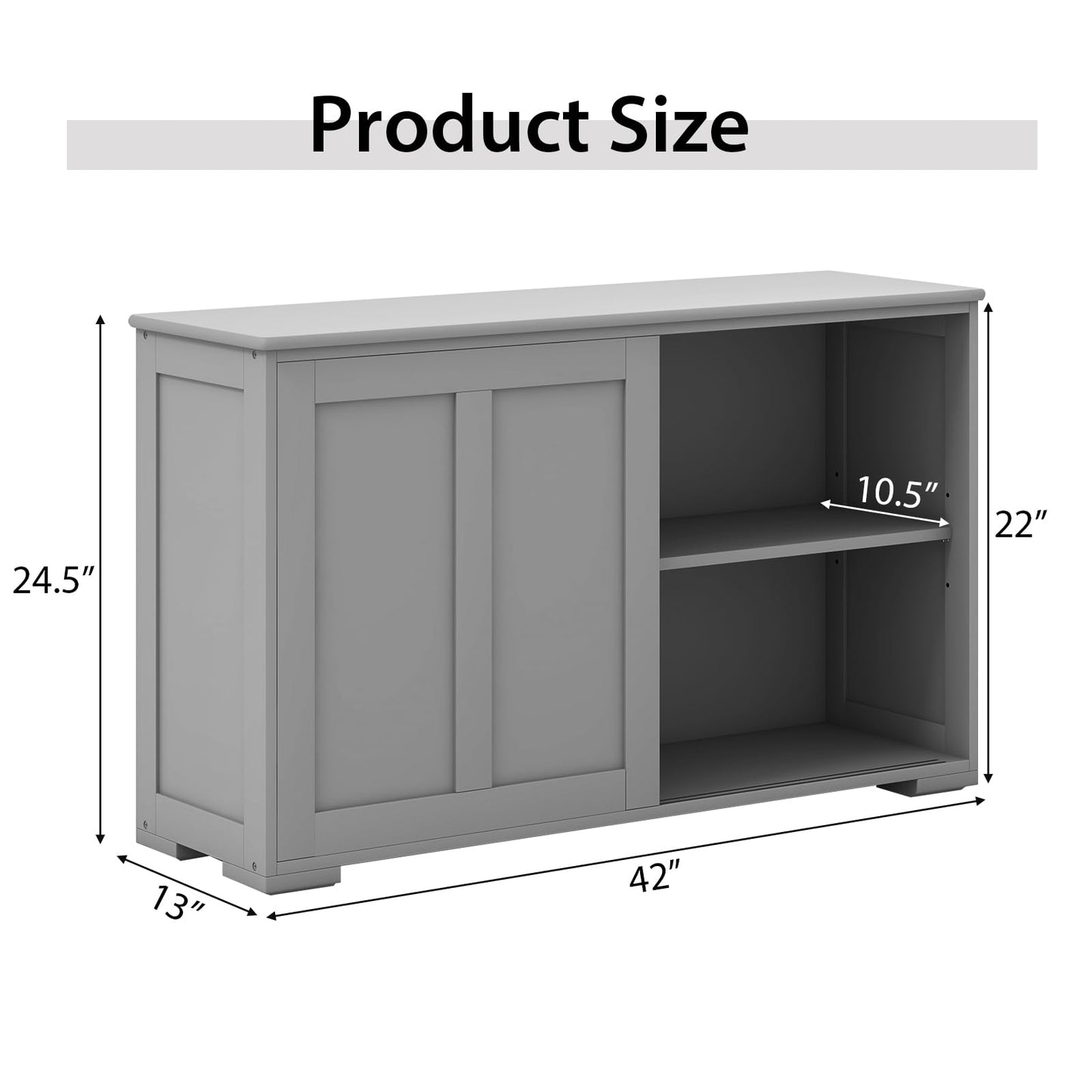 Wooden Sideboard Buffet Cabinet with Adjustable Shelf and Sliding Barn Door, Kitchen Storage and Coffee Bar Console Table for Living Room, Dining Room, or Hallway, Grey