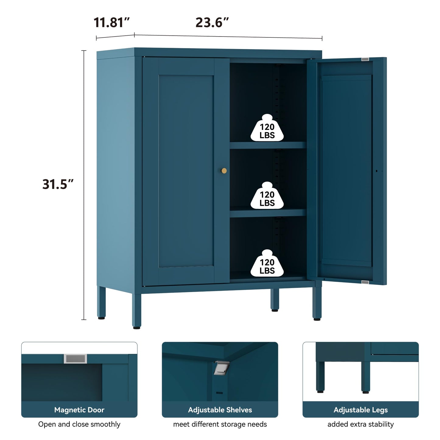 Metal Bathroom Storage Cabinet with 2 Doors and 2 Adjustable Shelves, Freestanding Sideboard for Small Spaces, Living Room, Home Office, or Dining Room