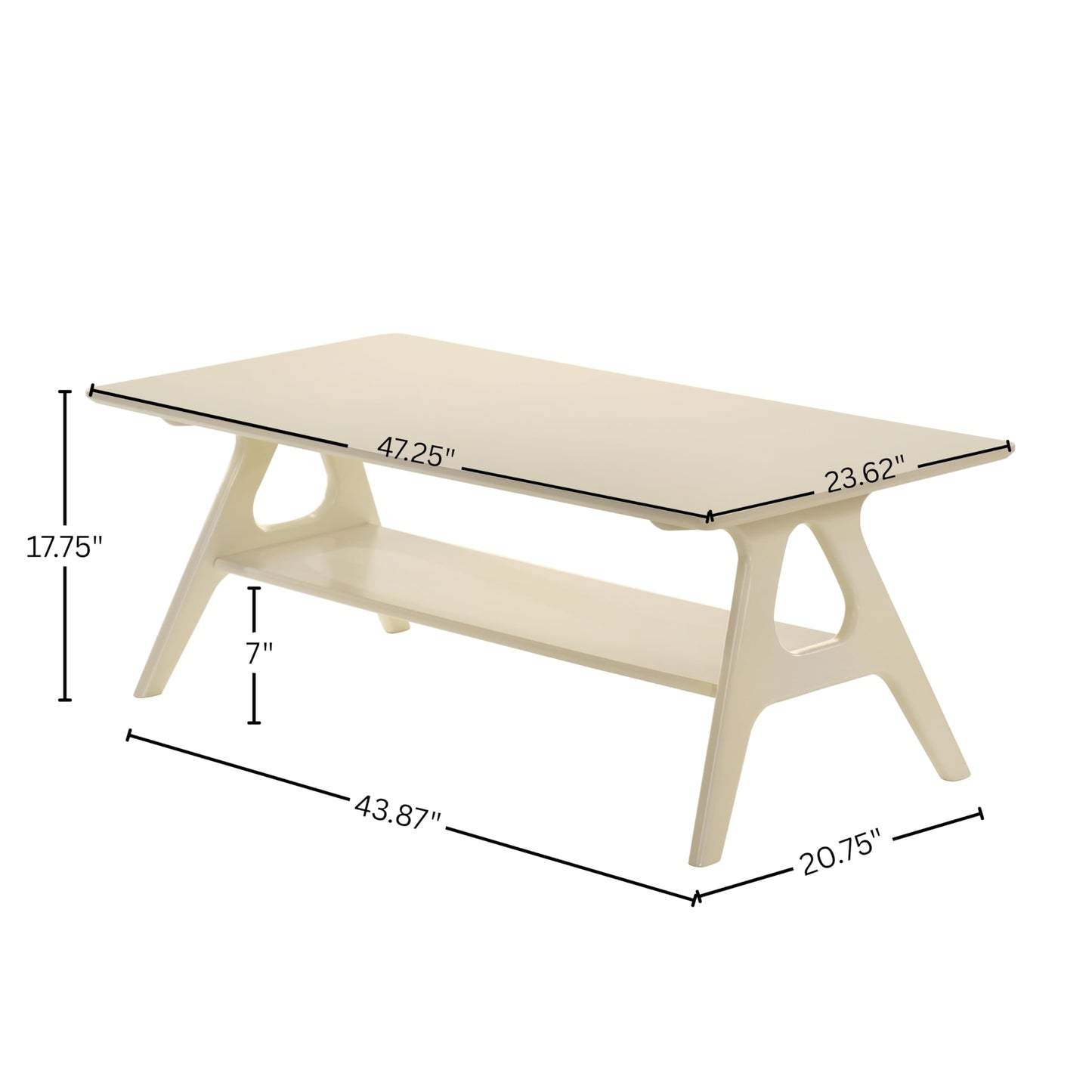 Roundhill Furniture Arona Mid-Century Modern Wood Coffee Table with Shelf – Off-White Finish
