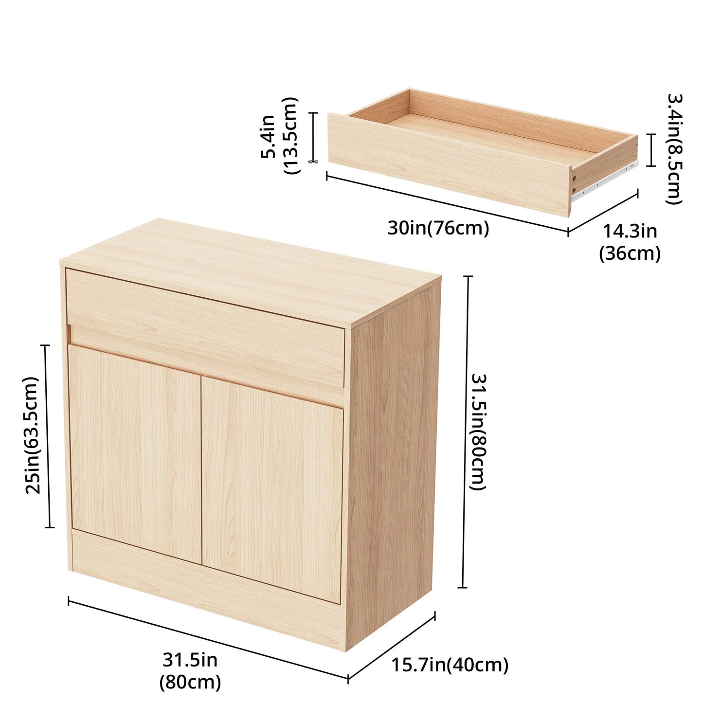Buffet Cabinet with 2 Doors, Drawer, and Adjustable Shelf, Modern Kitchen Sideboard Coffee Bar for Living Room or Kitchen, Oak