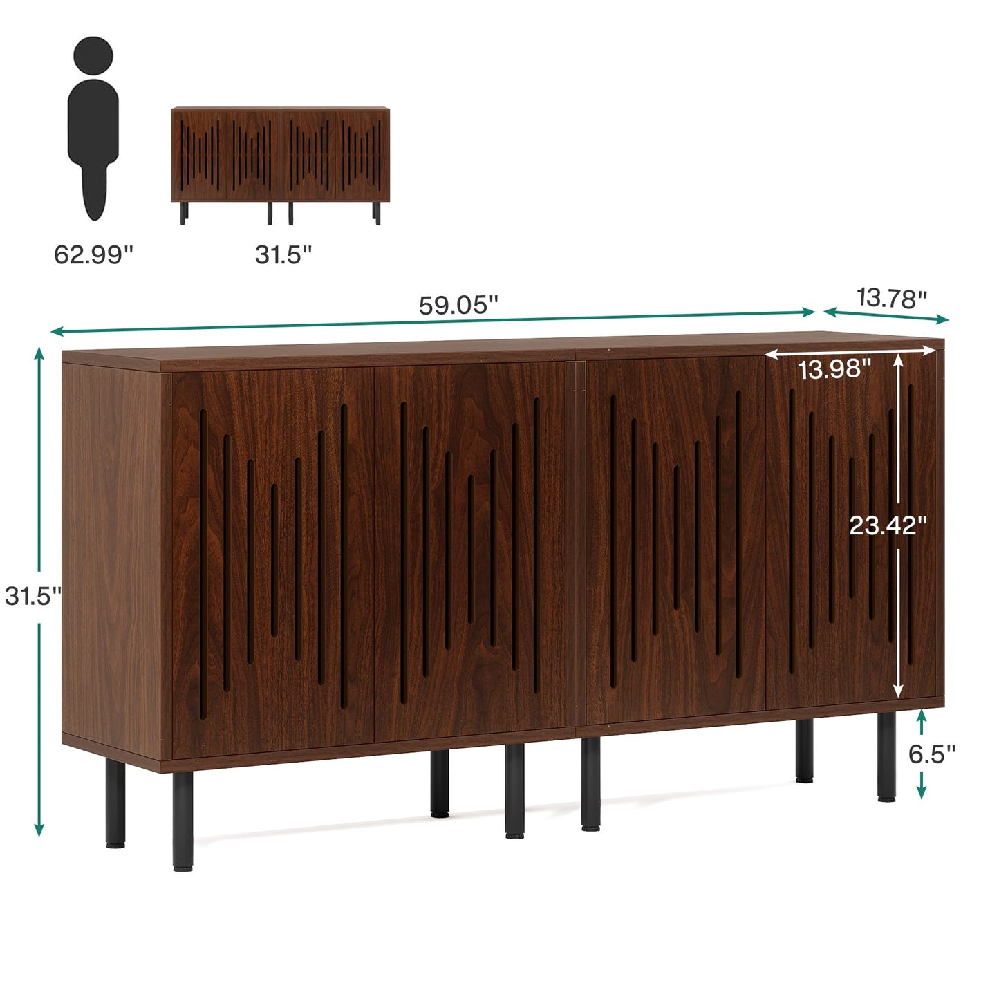 Tribesigns Set of 2 Buffet Sideboard Cabinets with Storage, 59" Long Sideboards with Adjustable Shelves, Modern Accent Storage Cabinets for Living Room, Dark Brown