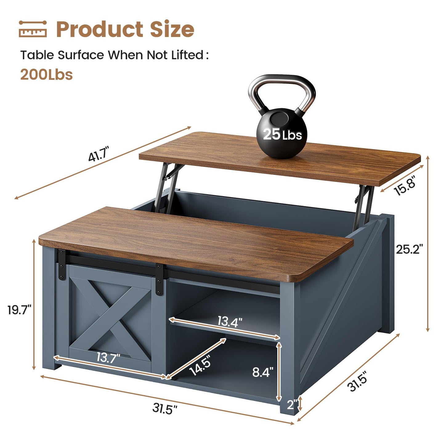 SEDETA 31.5" Lift Top Square Coffee Table with Storage – Farmhouse Living Room Table featuring Large Hidden Compartment, Adjustable Shelves & Stylish Blue Finish