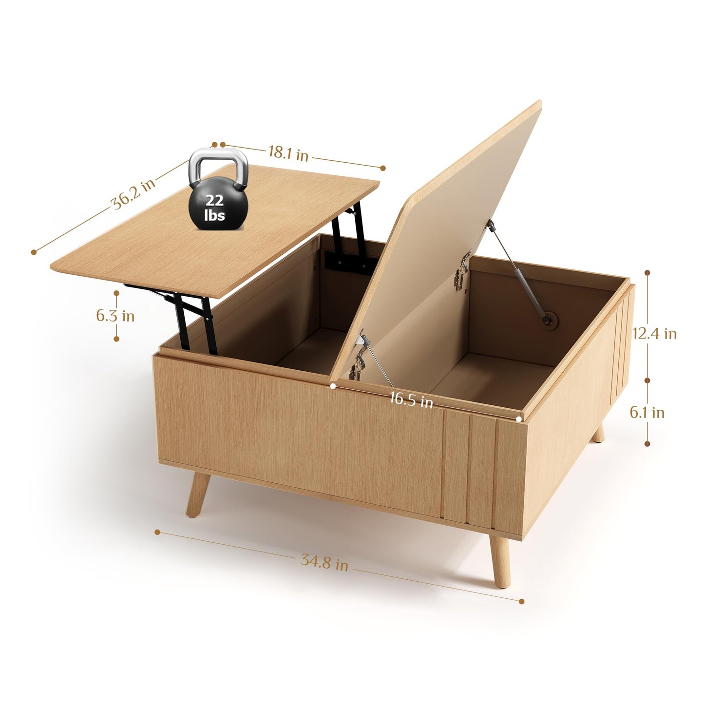 Lift Top Coffee Table with Storage,36" Large Square Coffee Tables for Living Room,Mid Century Modern Center Table for Home Office, Oak