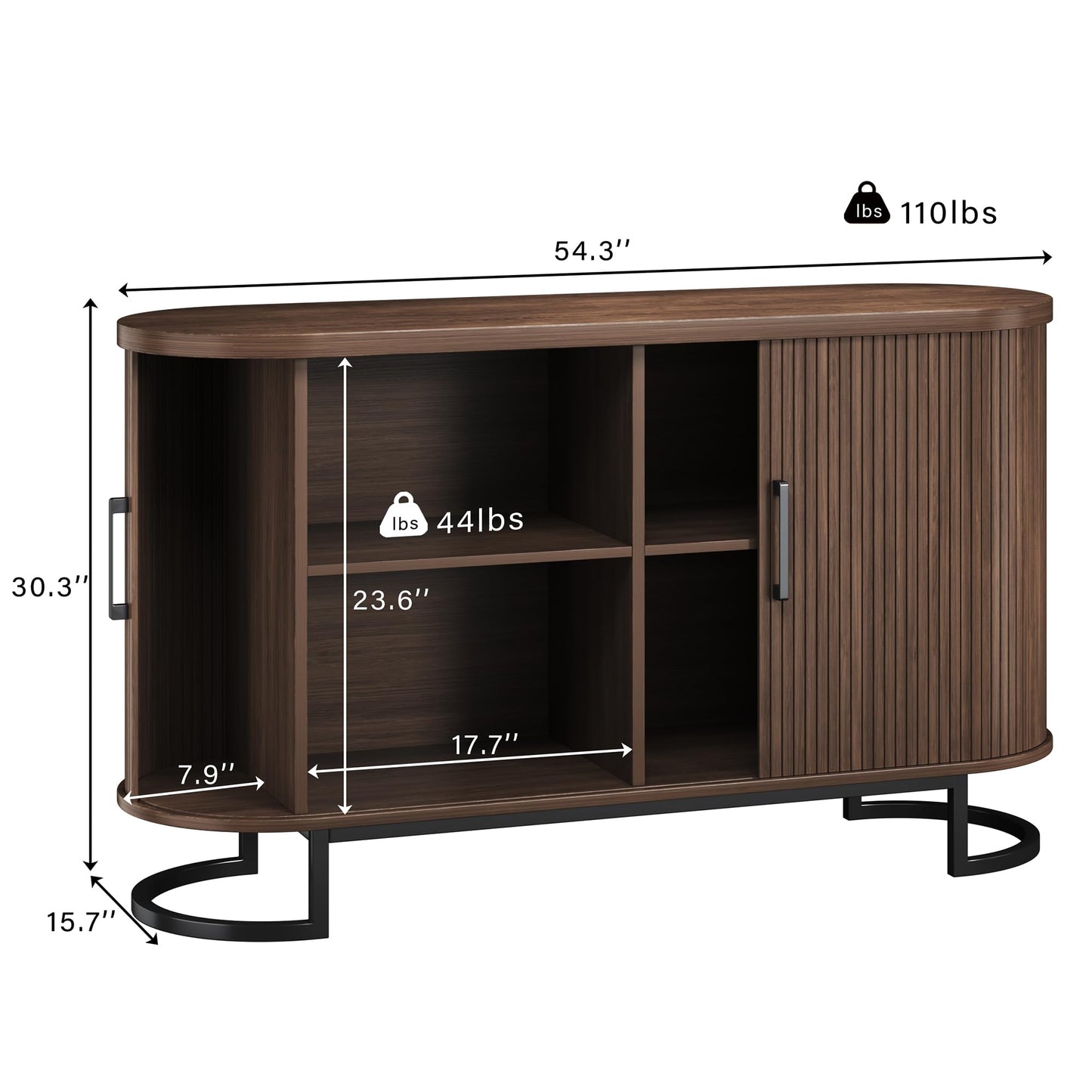 **54.3" Sideboard Buffet Cabinet with Storage, Sliding Door & Adjustable Shelf, Mid-Century Modern Coffee Bar Console Table for Kitchen and Entryway, Walnut**