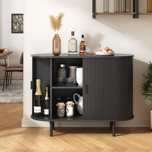**40" Sideboard Buffet Cabinet with Storage, Sliding Door & Adjustable Shelf, Modern Accent Coffee Bar Console Table for Kitchen or Entryway, Black**