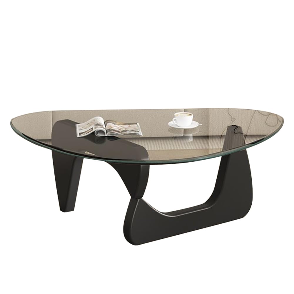 Modern Glass Coffee Table, Mid Century Small Coffee Table for Living Room Bedroom Office, Black/Transparent Medium