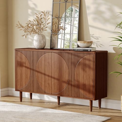 LITTLE TREE 59-Inch Buffet Cabinet Sideboard with Storage, Modern Sideboard Buffet Table with Doors for Living Room, Dining Room (Walnut)