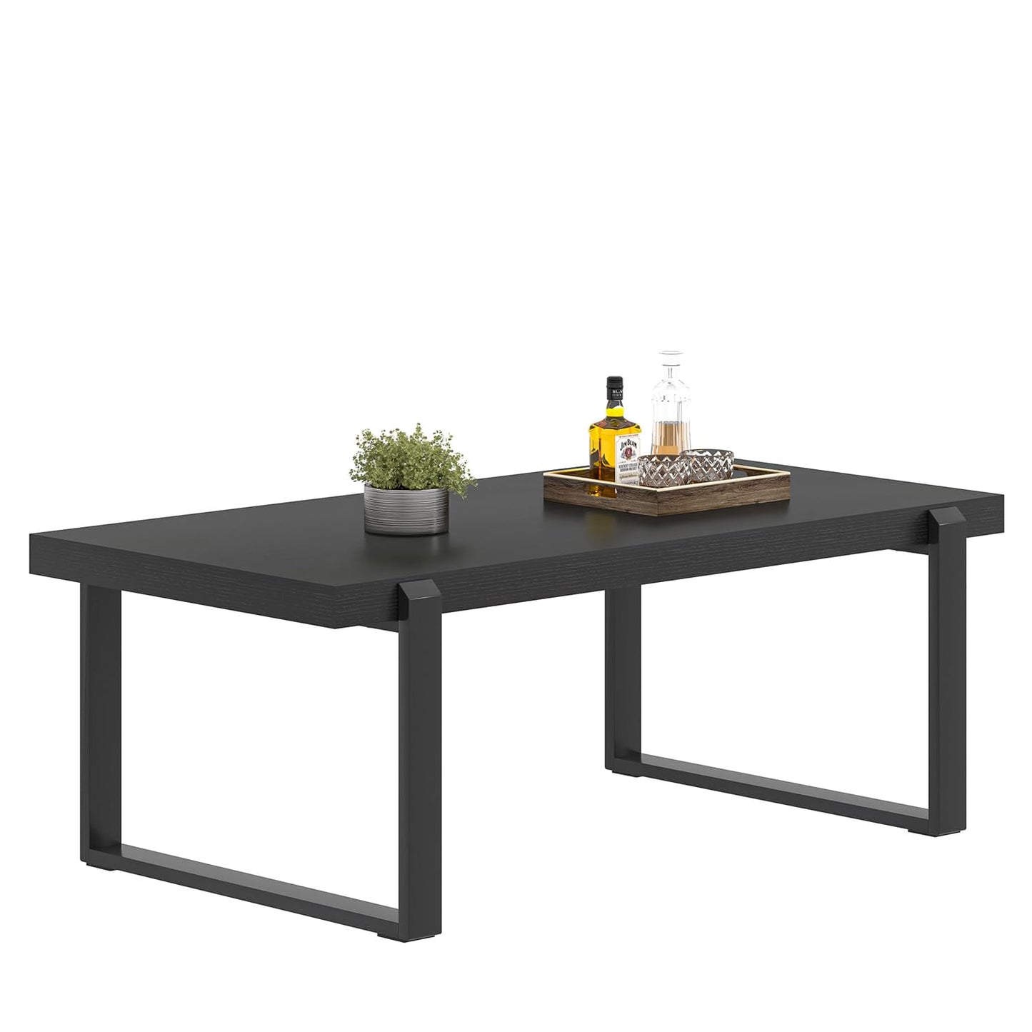 FOLUBAN 47" Black Coffee Table – Modern Industrial Wood and Metal Rectangle Center Table for Living Room