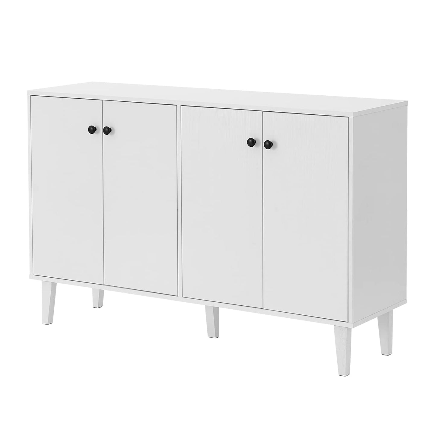 White Sideboard Buffet Cabinet with 4 Doors, Kitchen and Living Room Storage Console Table