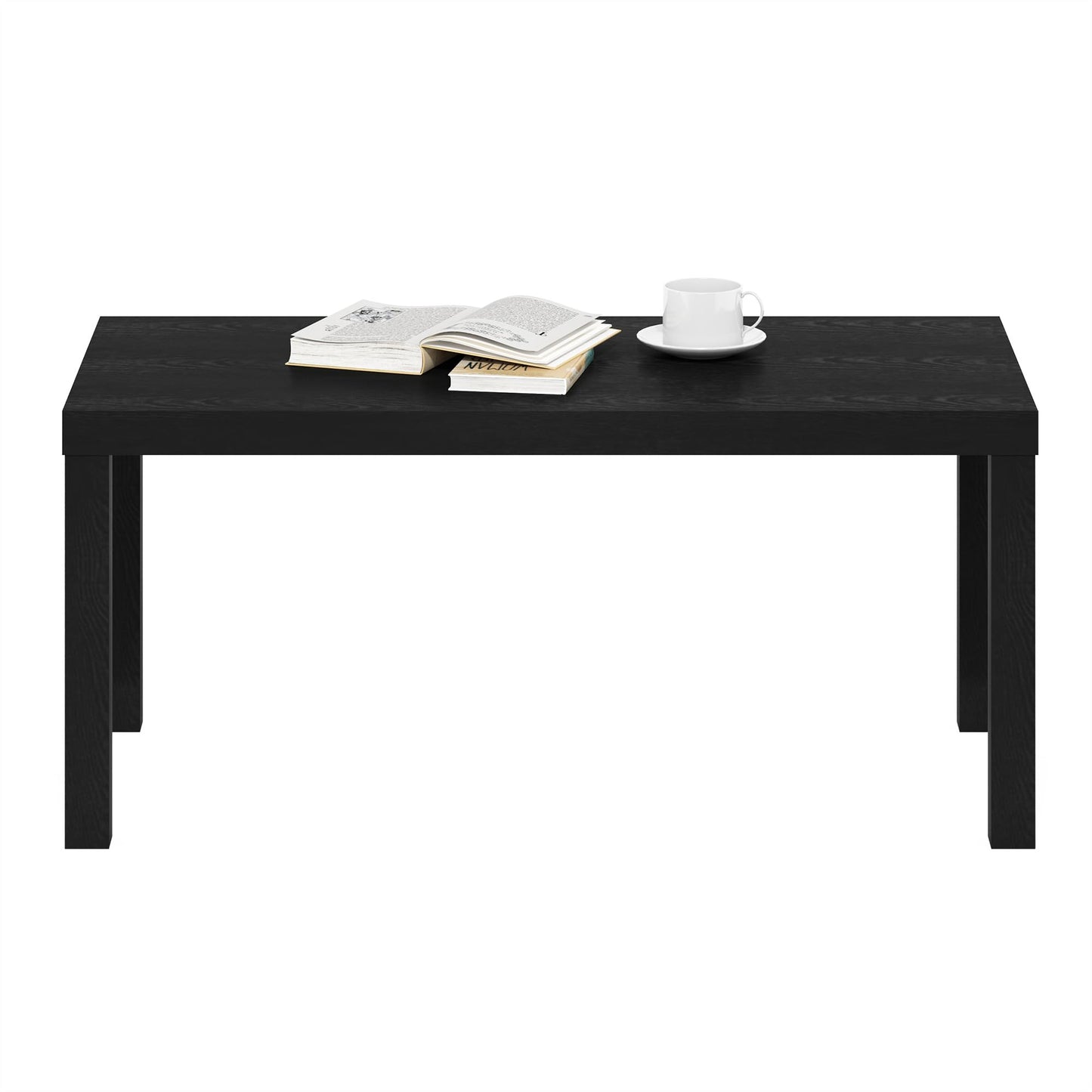 Modern Rectangle Coffee Table with 1.8 Inch Thick Tabletop, Classic Side Table for Living Room or Office, Black