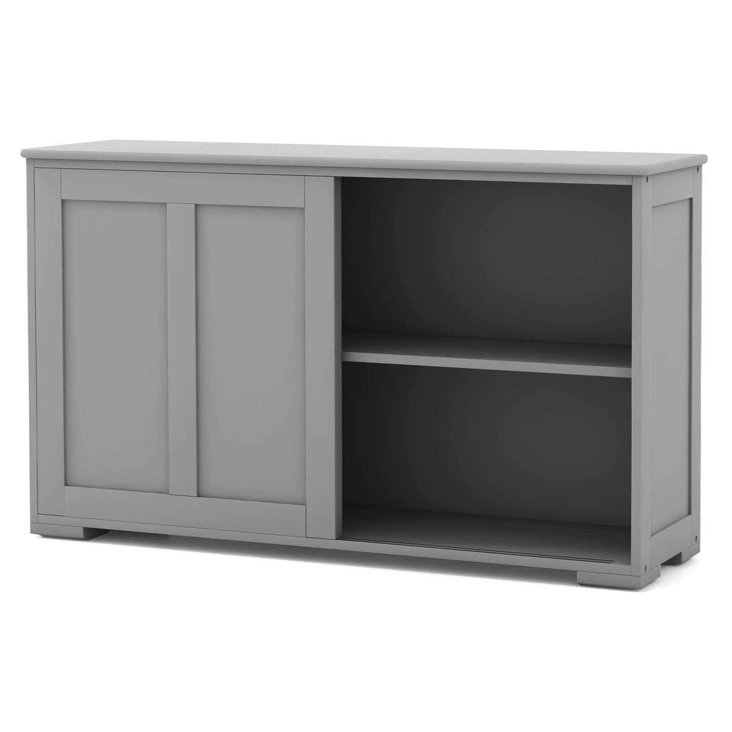 Wooden Sideboard Buffet Cabinet with Adjustable Shelf and Sliding Barn Door, Kitchen Storage and Coffee Bar Console Table for Living Room, Dining Room, or Hallway, Grey