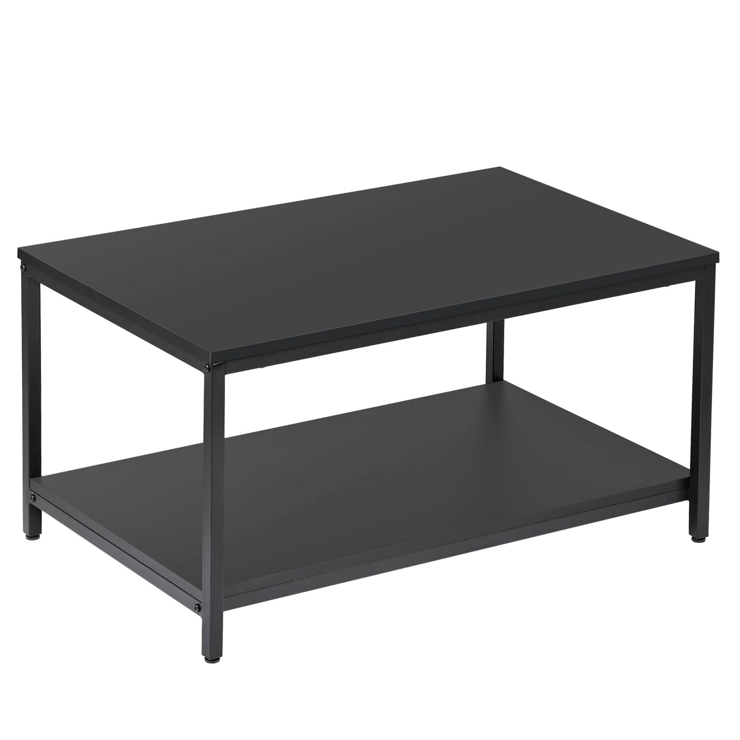SUPER DEAL 2-Tier Industrial Coffee Table with Storage Shelf – Black Rectangle Wood and Metal Center Table for Small Apartments, Living Room, or as a TV Stand/Side End Table
