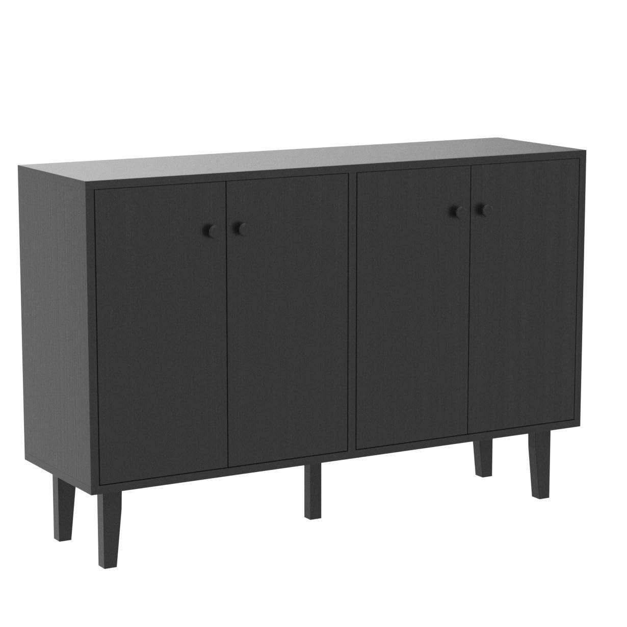 Black Sideboard Buffet Cabinet with 4 Doors, Kitchen and Living Room Storage Console Table