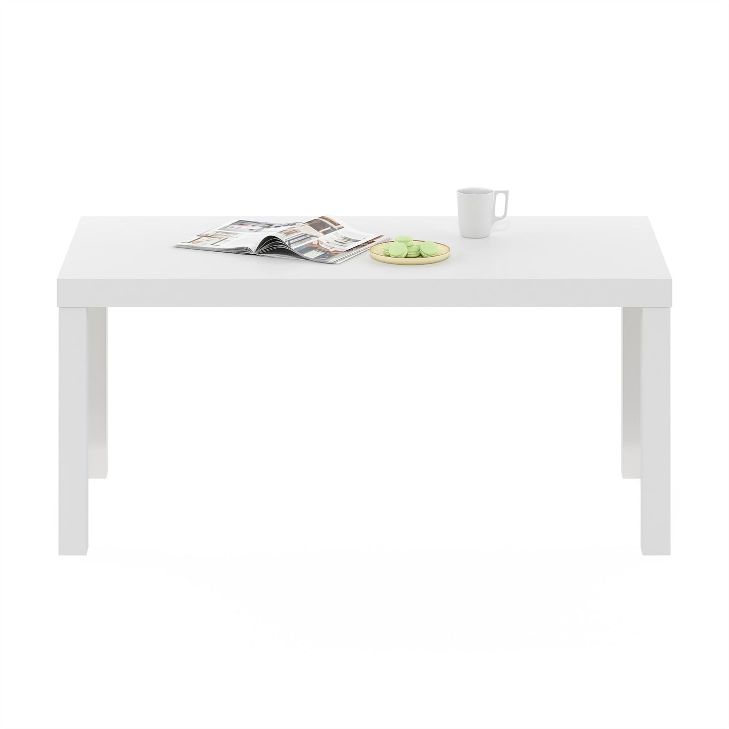 Modern Rectangle Coffee Table with 1.8 Inch Thick Tabletop, Classic Side Table for Living Room or Office, White