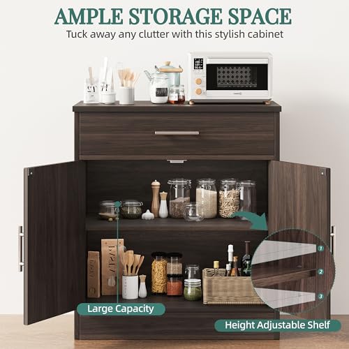 **Shintenchi Farmhouse Storage Cabinet with Doors, Shelves, and Drawers, Kitchen Barn Door Coffee Bar Sideboard for Dining Room, Living Room, Bathroom, or Entryway, Dark Brown**