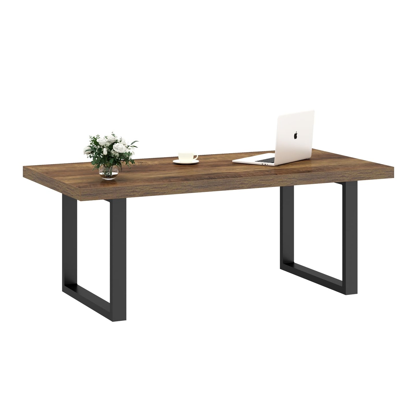 IBF 47" Farmhouse Coffee Table – Modern Industrial Wood and Metal Rectangle Center Table, Simple Rustic Oak Tea Table for Living Room, Bedroom, or Office