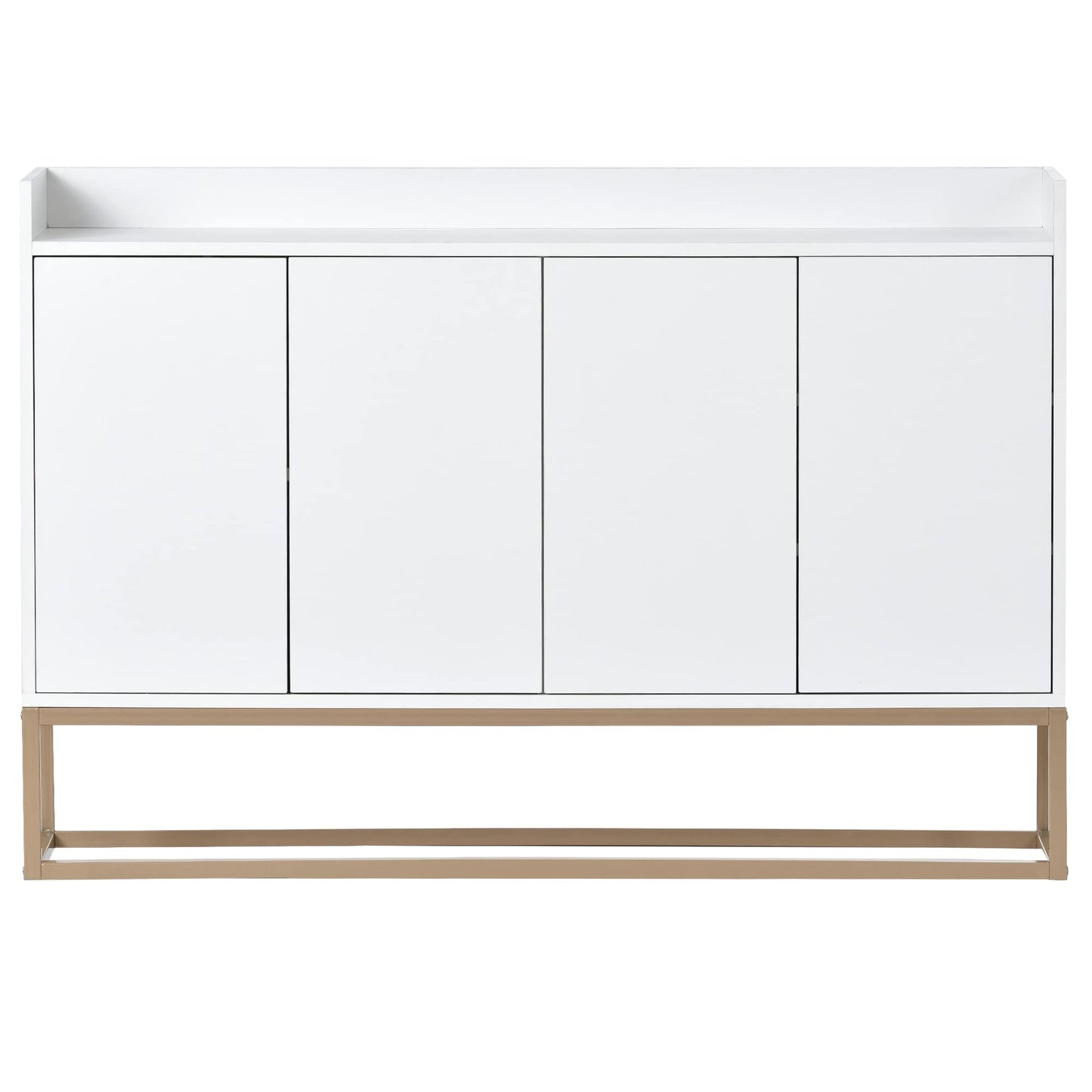 Modern Wood Sideboard Buffet Cabinet with Doors, Adjustable Shelves, and Metal Base, Kitchen Storage for Small Spaces, White