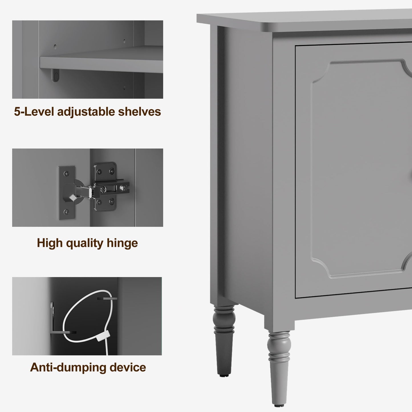 58" Large Sideboard Buffet Cabinet with Storage, Modern Credenza Coffee Bar Cabinet with Artistic Carved Handles for Dining or Living Room, Forest Green