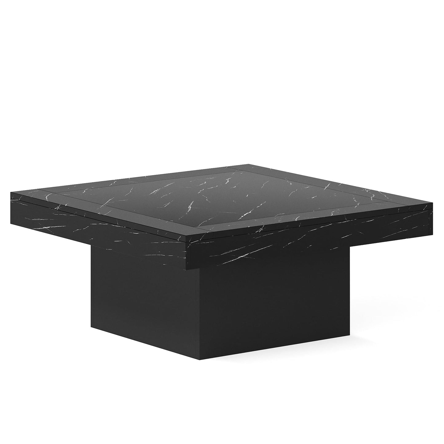 Tribesigns Square LED Coffee Table – Faux Black Marble & Black Engineered Wood Low Center Table for Living Room