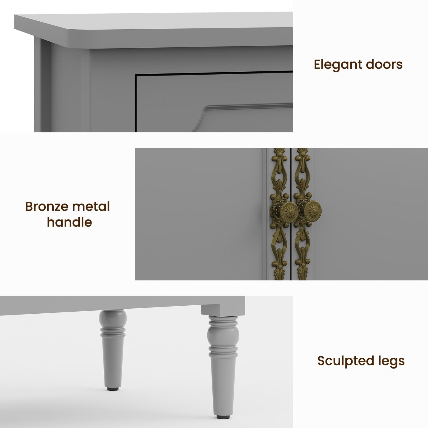 58" Large Sideboard Buffet Cabinet with Storage, Modern Credenza Coffee Bar Cabinet with Artistic Carved Handles for Dining or Living Room, Forest Green