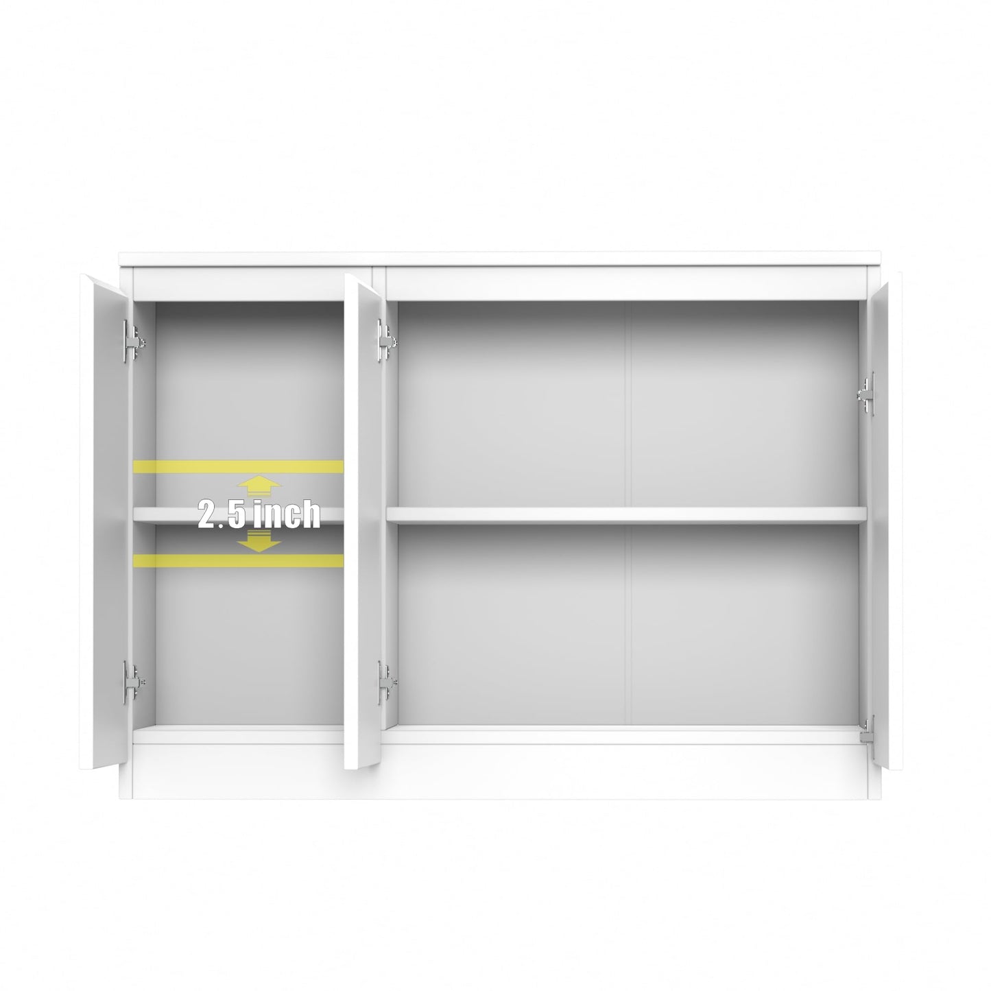 43" White Buffet Storage Cabinet with 3 Doors, Coffee Bar Sideboard for Kitchen or Living Room, 43.3" W x 31.5" H