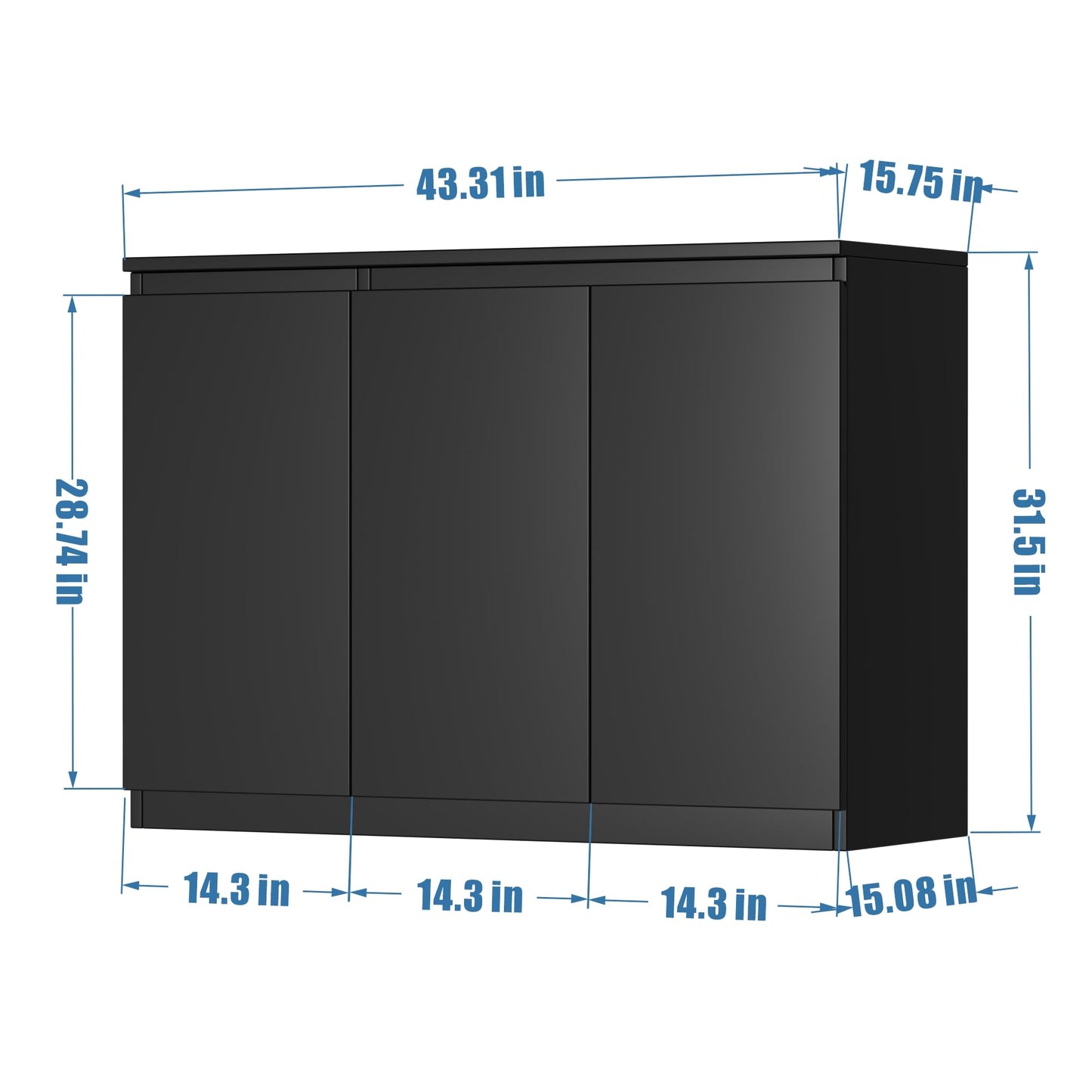 43" Black Buffet Storage Cabinet with 3 Doors, Coffee Bar Sideboard for Kitchen or Living Room, 43.3" W x 31.5" H