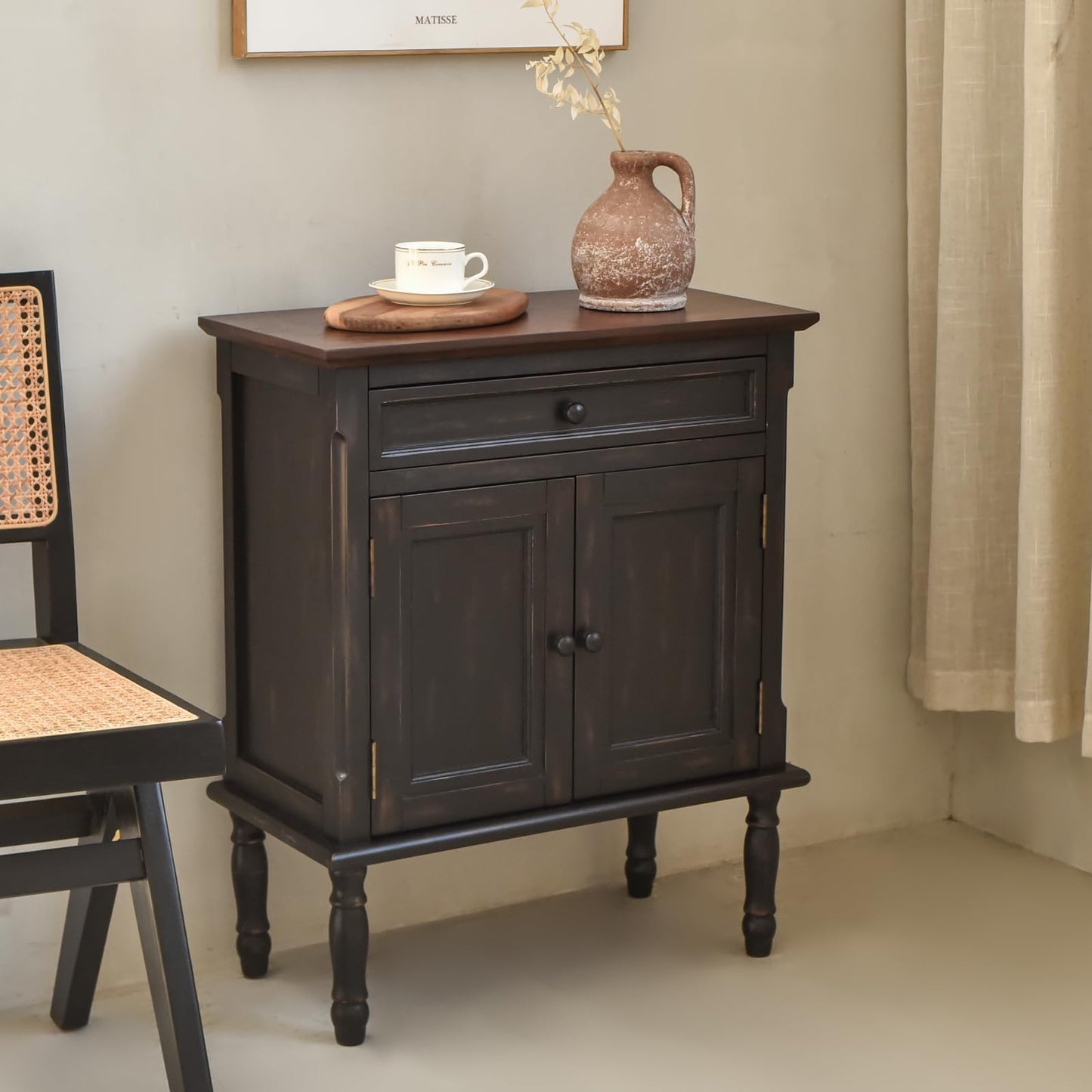 **Storage Cabinet, Coffee Bar Buffet Sideboard with Doors and Drawers, Modern Buffet Cabinet Storage Table for Kitchen, Dining Room, Entryway, and Living Room, Black**