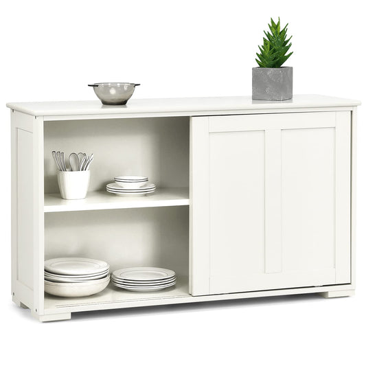 Wooden Sideboard Buffet Cabinet with Adjustable Shelf and Sliding Barn Door, Kitchen Storage and Coffee Bar Console Table for Living Room, Dining Room, or Hallway, White