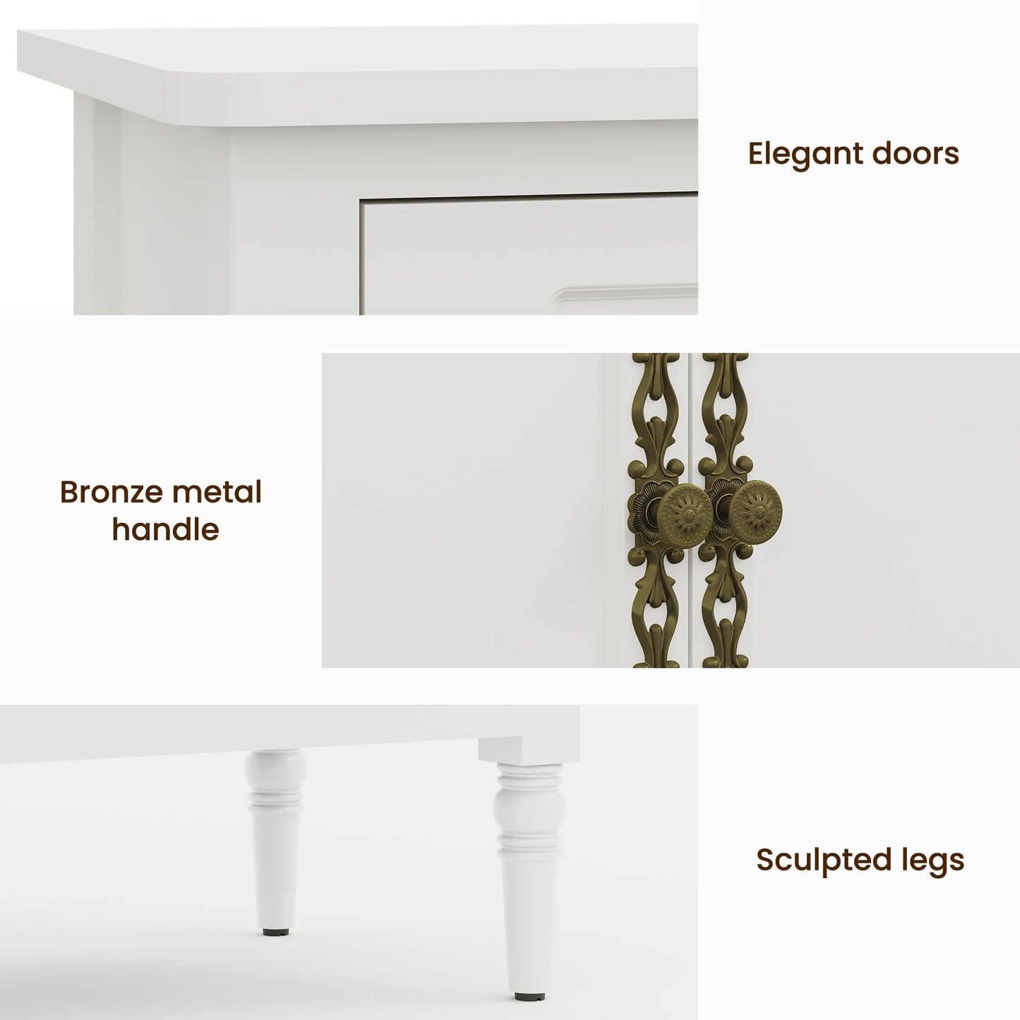 58" Mid-Century Modern Sideboard Buffet Cabinet with Storage and Solid Wood Legs, 4-Door Credenza for Entryway, Kitchen, or Living Room, Satin White