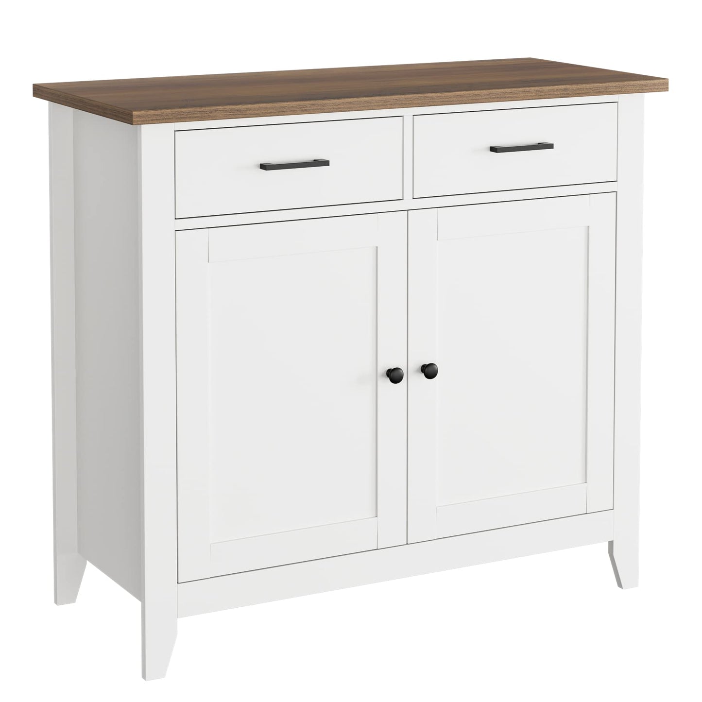 HORSTORS Modern Farmhouse Buffet Cabinet with Storage, Kitchen Sideboard Coffee Bar with 2 Drawers and 2 Doors, Floor Storage Cabinet for Living Room, Dining Room, or Bathroom, Ivory White