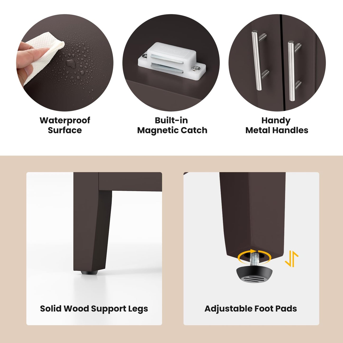 Freestanding Buffet Cabinet with Adjustable Shelf, Kitchen Storage Sideboard Console Table, 45" x 20" x 36", Brown