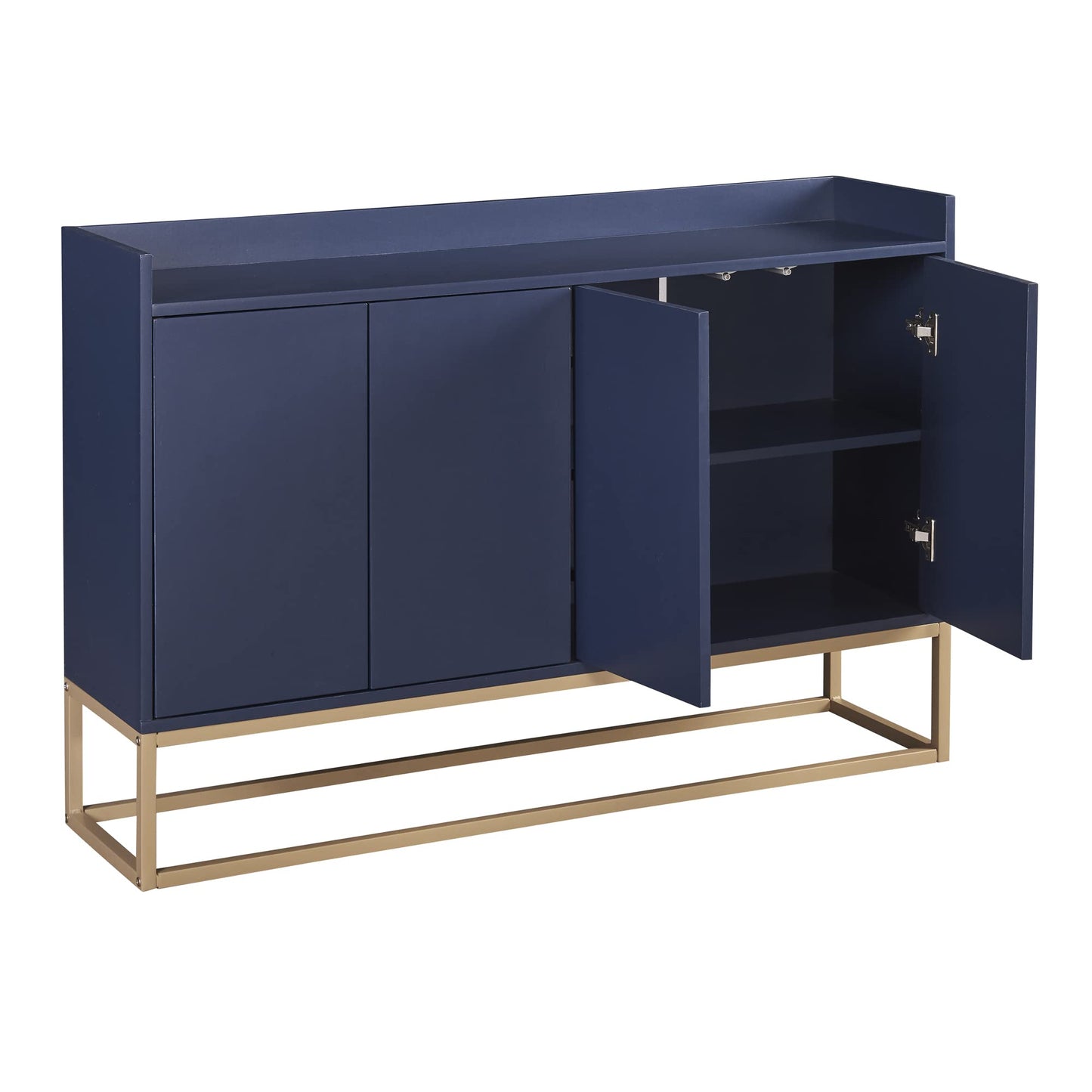Modern Wood Sideboard Buffet Cabinet with Doors, Adjustable Shelves, and Metal Base, Kitchen Storage for Small Spaces, Navy Blue