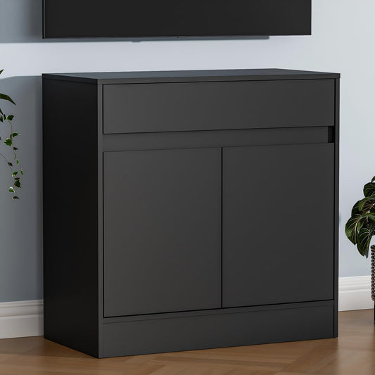 Buffet Cabinet with 2 Doors, Drawer, and Adjustable Shelf, Modern Kitchen Sideboard Coffee Bar for Living Room or Kitchen, Black