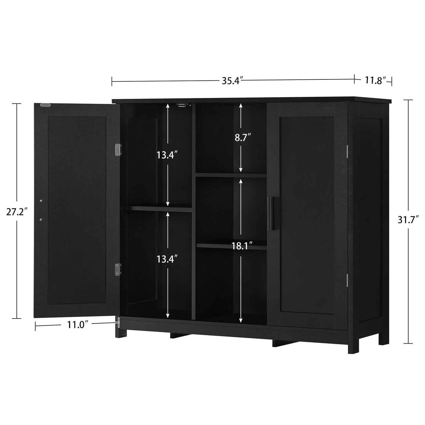 Storage Cabinet with 2 Doors and 4 Shelves, Bathroom Cupboard or Credenza for Living Room, Entryway, or Home Office, Black