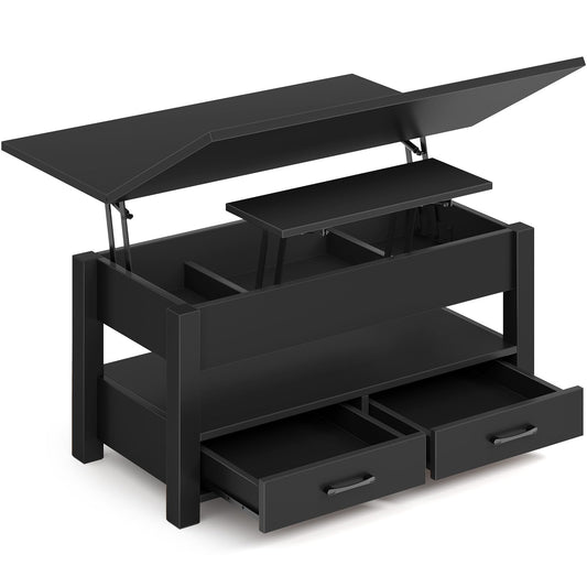 Rolanstar Lift Top Coffee Table – Multi-Function Convertible Table with Drawers & Hidden Compartment, Converts to Dining Table for Living Room or Home Office, Black