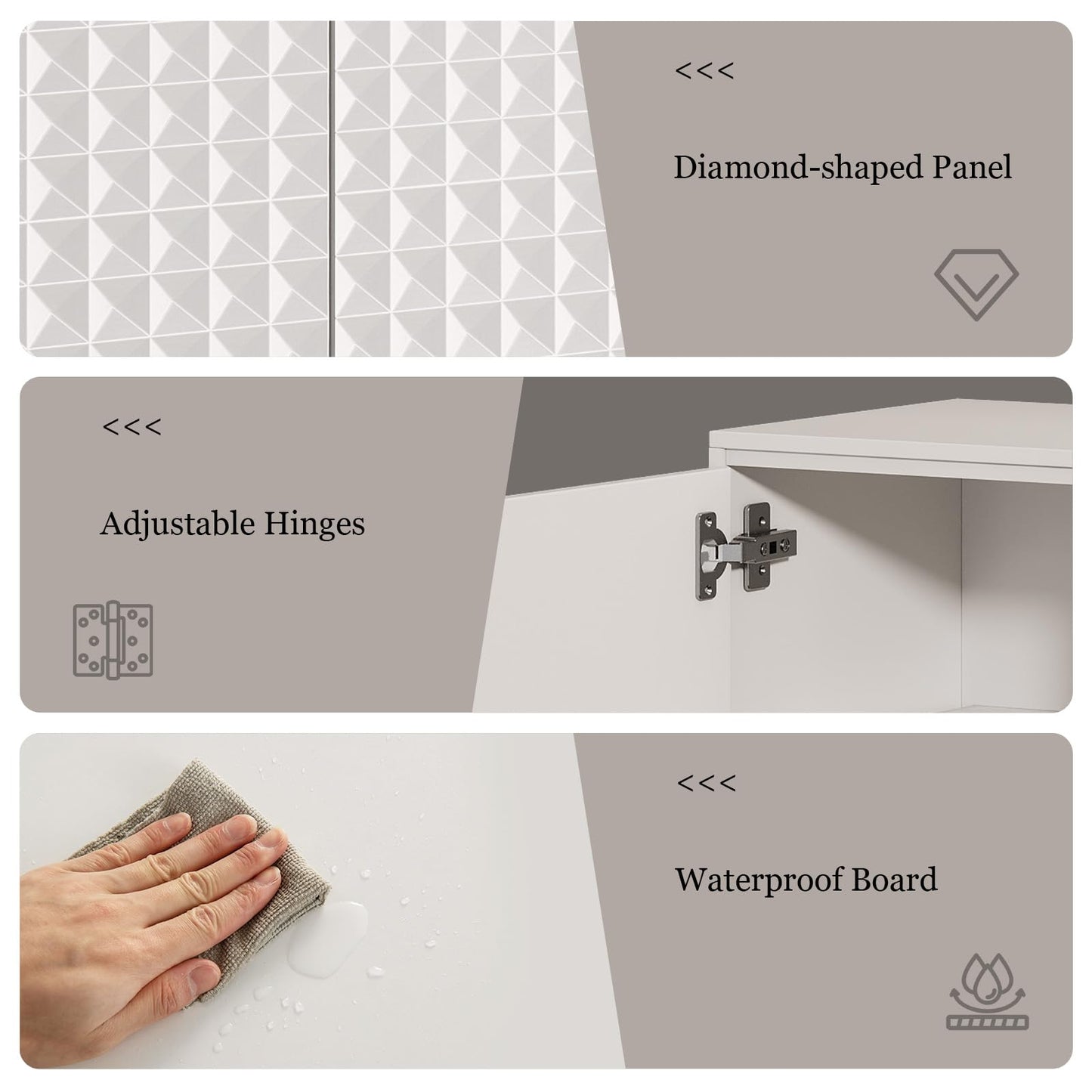 **59.8" Large Buffet Sideboard Cabinet with 2 Doors and 3 Drawers, Diamond-Pattern Console with Adjustable Shelves for Kitchen or Dining Room**