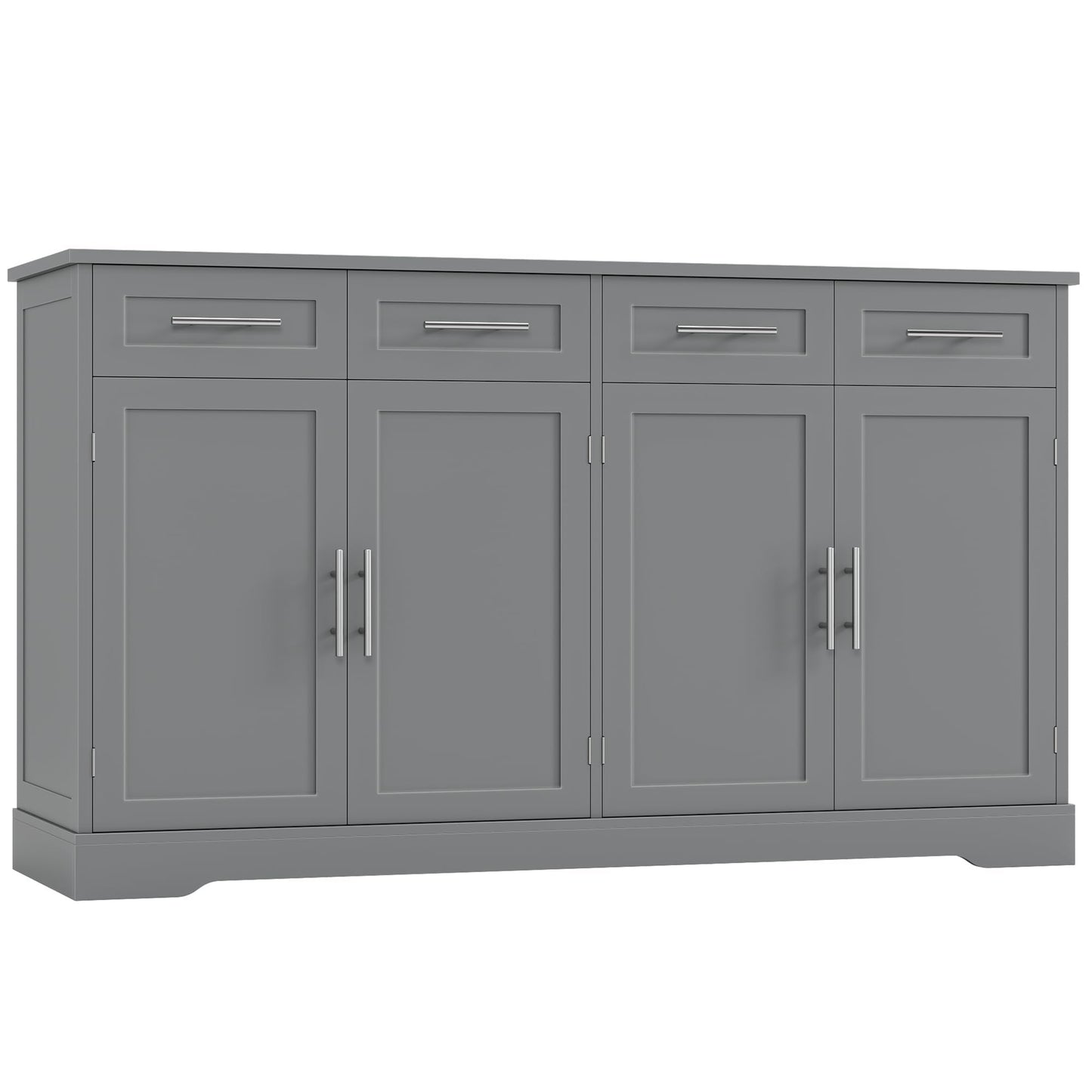 60" Large Buffet Sideboard with 4 Drawers and Storage, 36" Tall Modern Kitchen Cabinet with Gold Handles, Grey