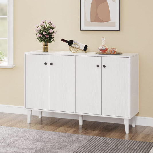 White Sideboard Buffet Cabinet with 4 Doors, Kitchen and Living Room Storage Console Table