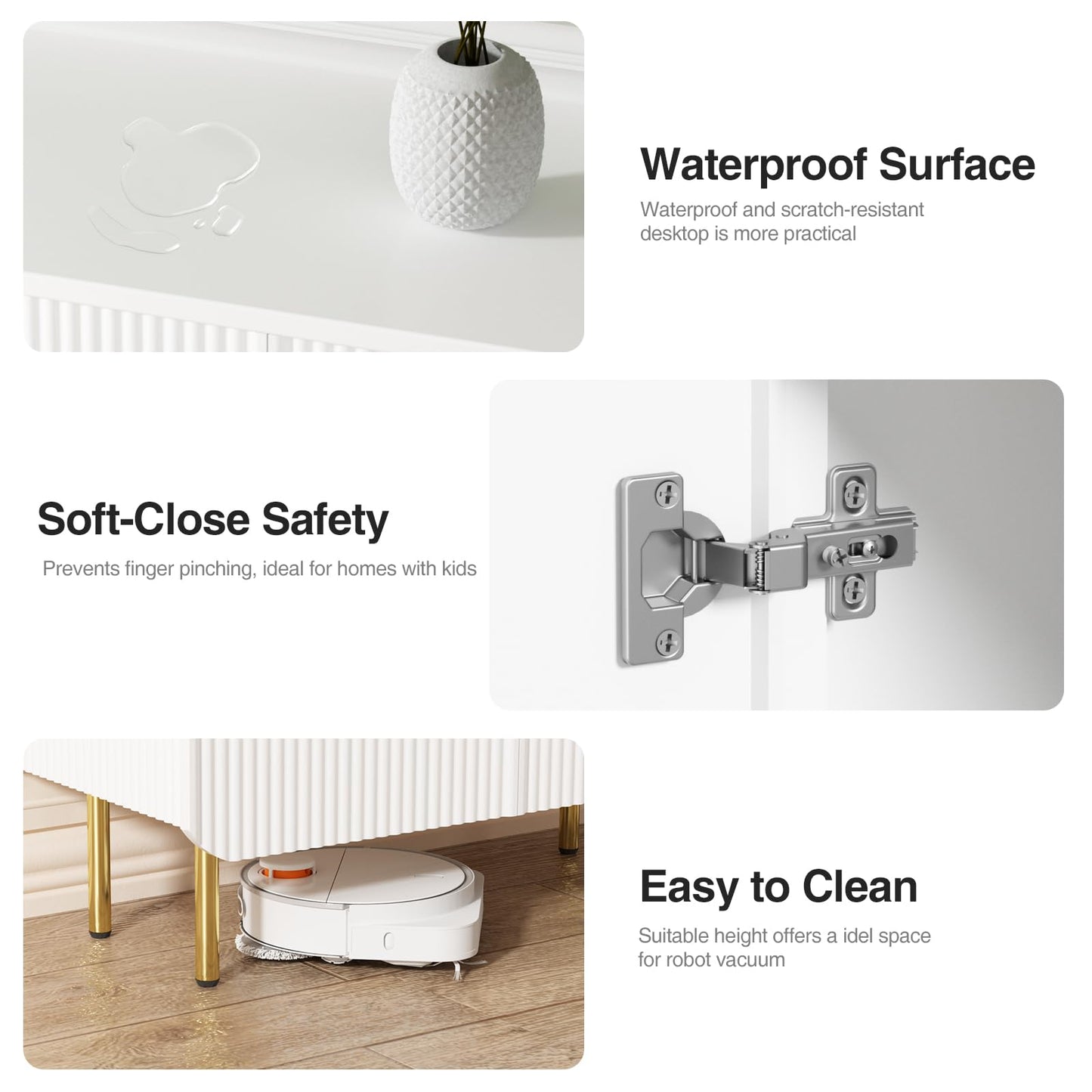 Buffet Cabinet with 2 Doors and Adjustable Shelf, Fluted Modern Sideboard Accent Cabinet for Living Room, White