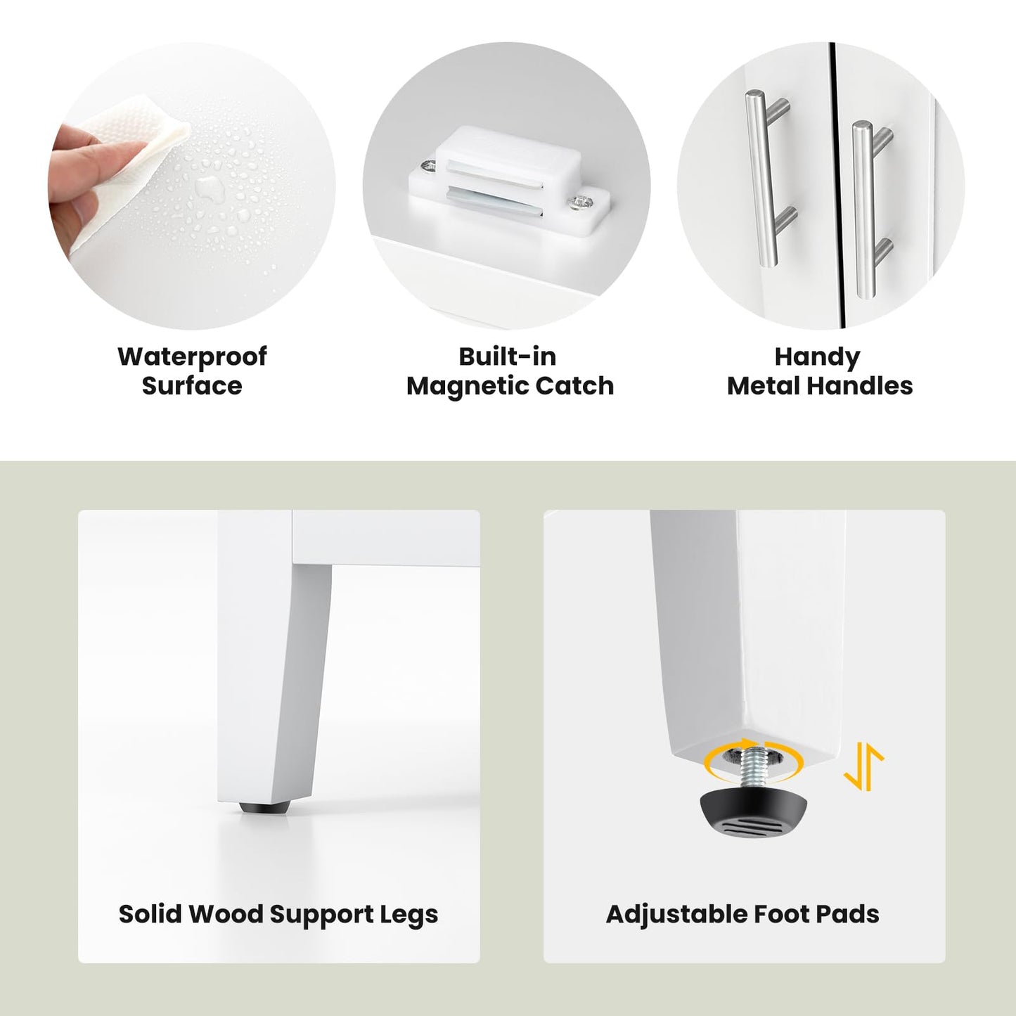 Freestanding Buffet Cabinet with Adjustable Shelf, Kitchen Storage Sideboard Console Table, 45" x 20" x 36", White