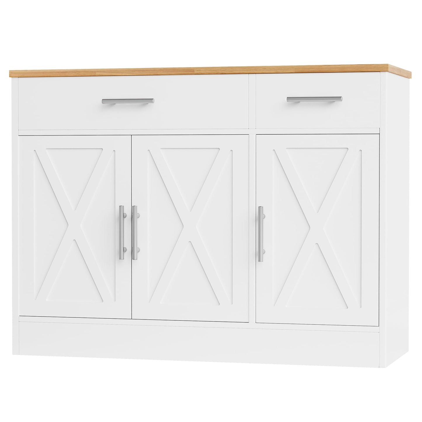 42" Modern Farmhouse Sideboard Buffet Cabinet with 3 Barn Doors and Adjustable Shelf, Wood Coffee Bar Storage for Kitchen or Living Room, White