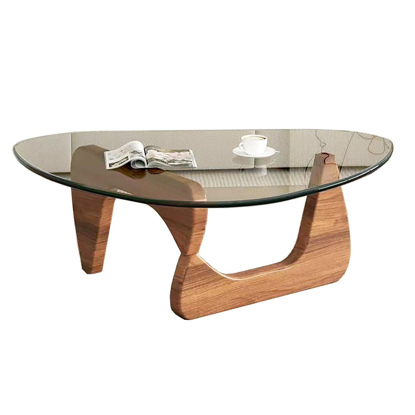 Modern Glass Coffee Table for Living Room, Small Mid-Century Coffee Table with Walnut Base and Transparent Glass Top, Stylish Center Table for Bedroom, Reception, or Office – Medium Size