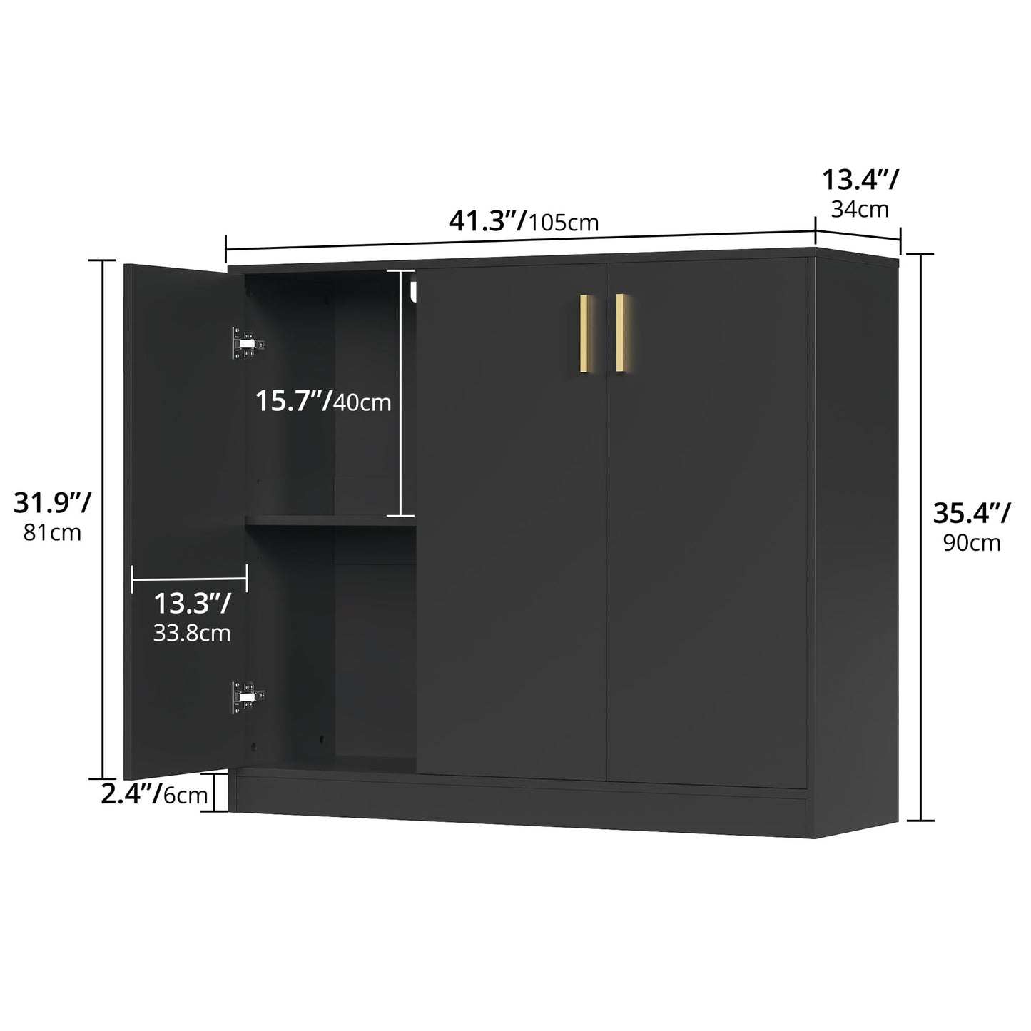 Buffet Cabinet with Doors and Shelves, 35.4" Tall Wood Sideboard Console Table for Kitchen, Living Room, Entryway, or Hallway, Black