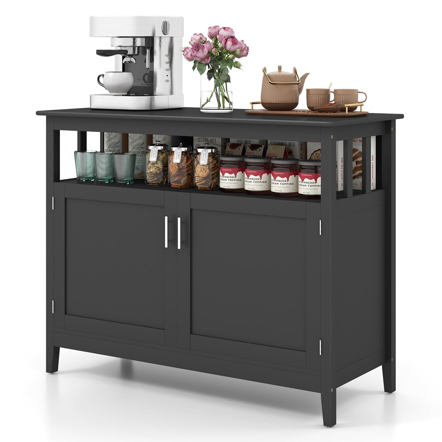 Freestanding Buffet Cabinet with Adjustable Shelf, Kitchen Storage Sideboard Console Table, 45" x 20" x 36", Black