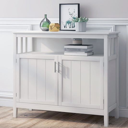 White Buffet Cabinet with 2 Doors and Adjustable Shelf, Kitchen Sideboard Storage Server or Console Table